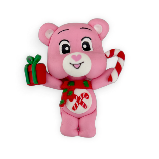 Pink Christmas Bear Clay Embellishment