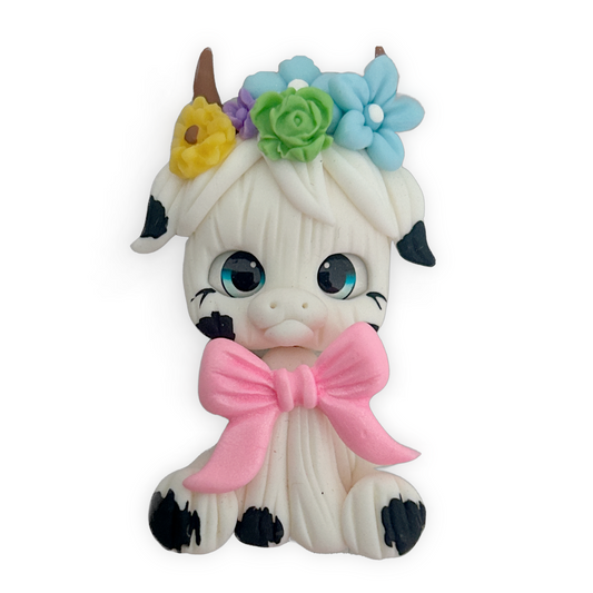 Highland Cow Floral Clay Embellishment