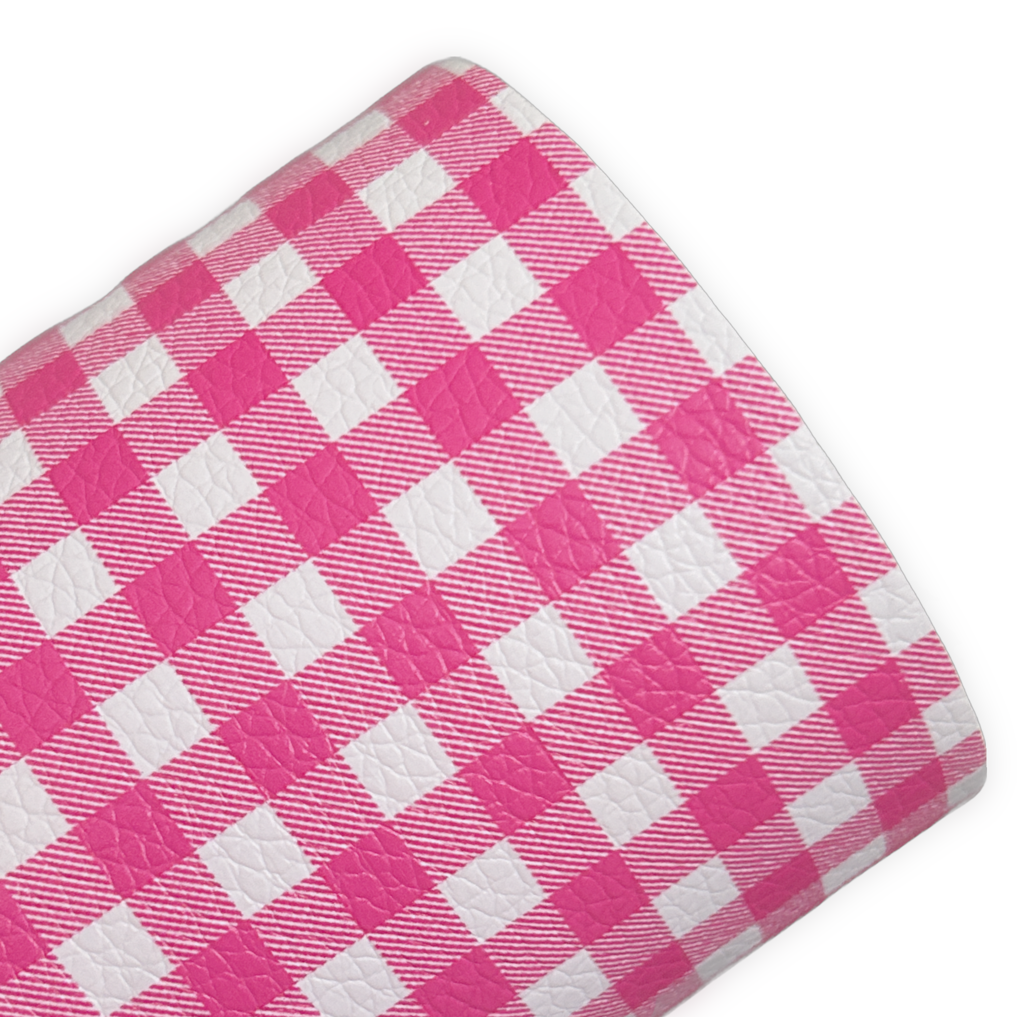 Pink Gingham Printed Litchi Faux Leather Sheets