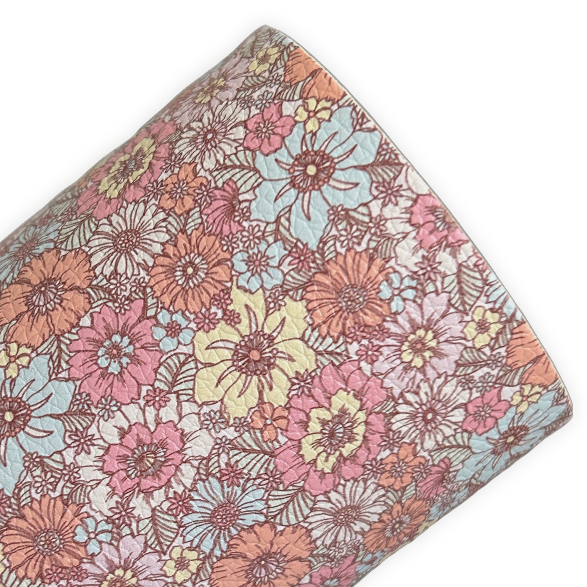 Vintage Pastel Floral Printed Litchi Faux Leather Sheet