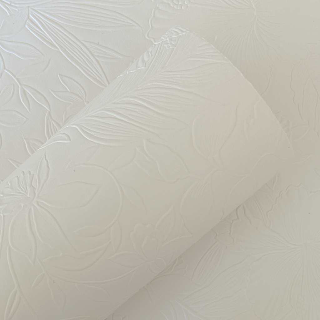 White Floral Embossed Faux Leather Sheets