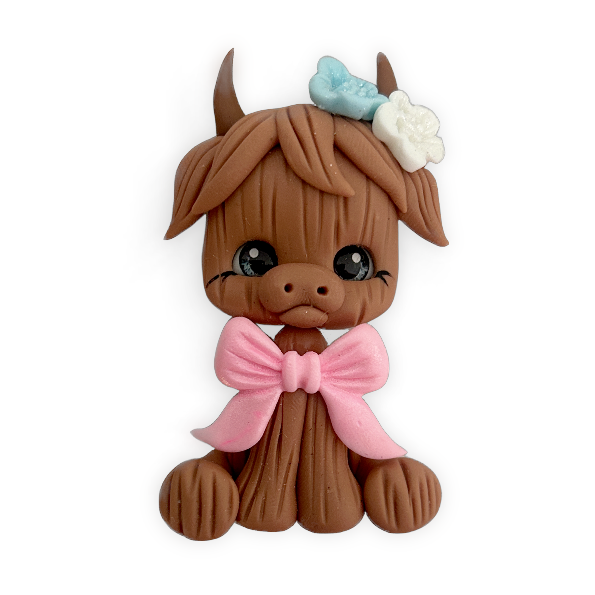 Brown Highland Cow Floral Clay Embellishment