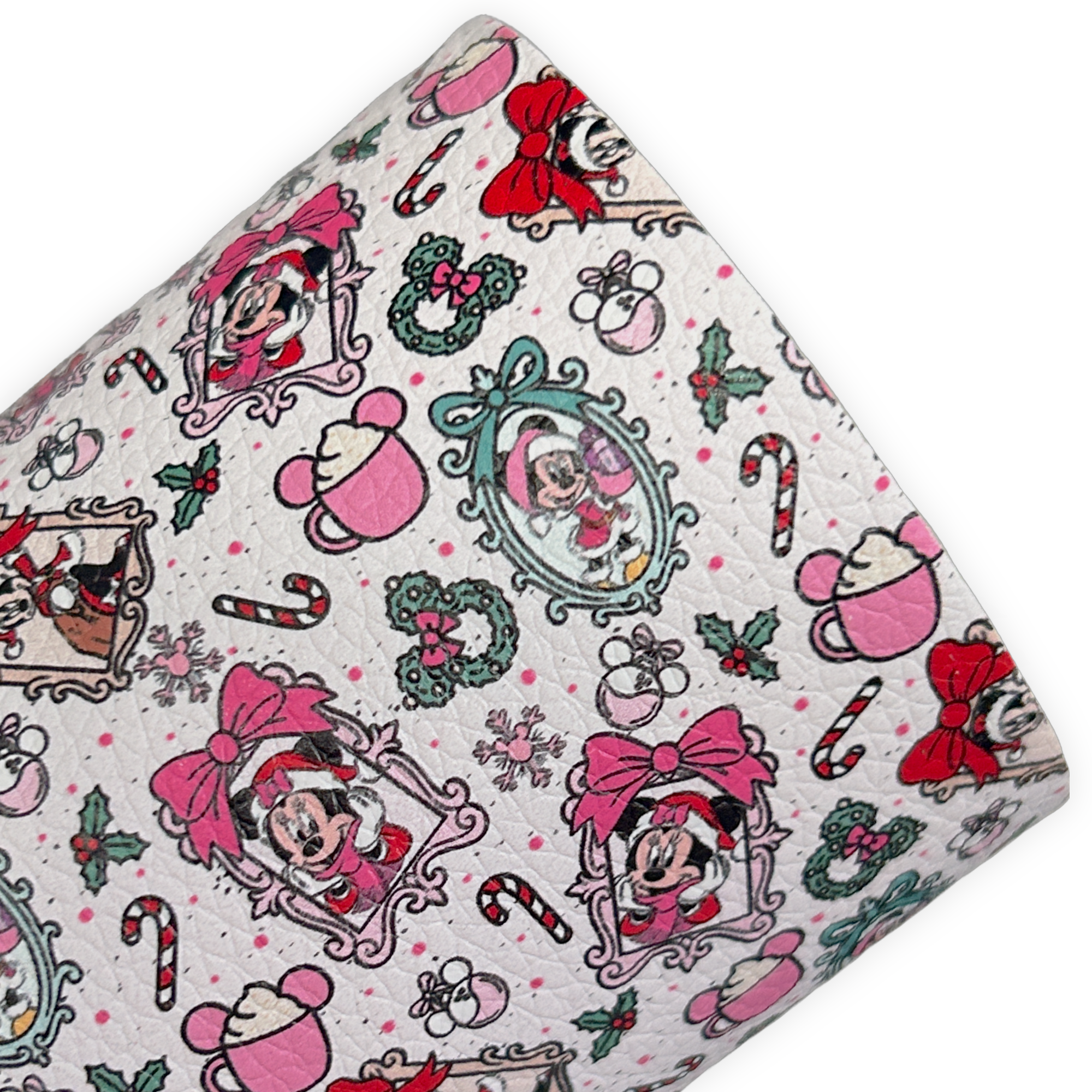 Mouse Christmas Printed Litchi Faux Leather Sheets