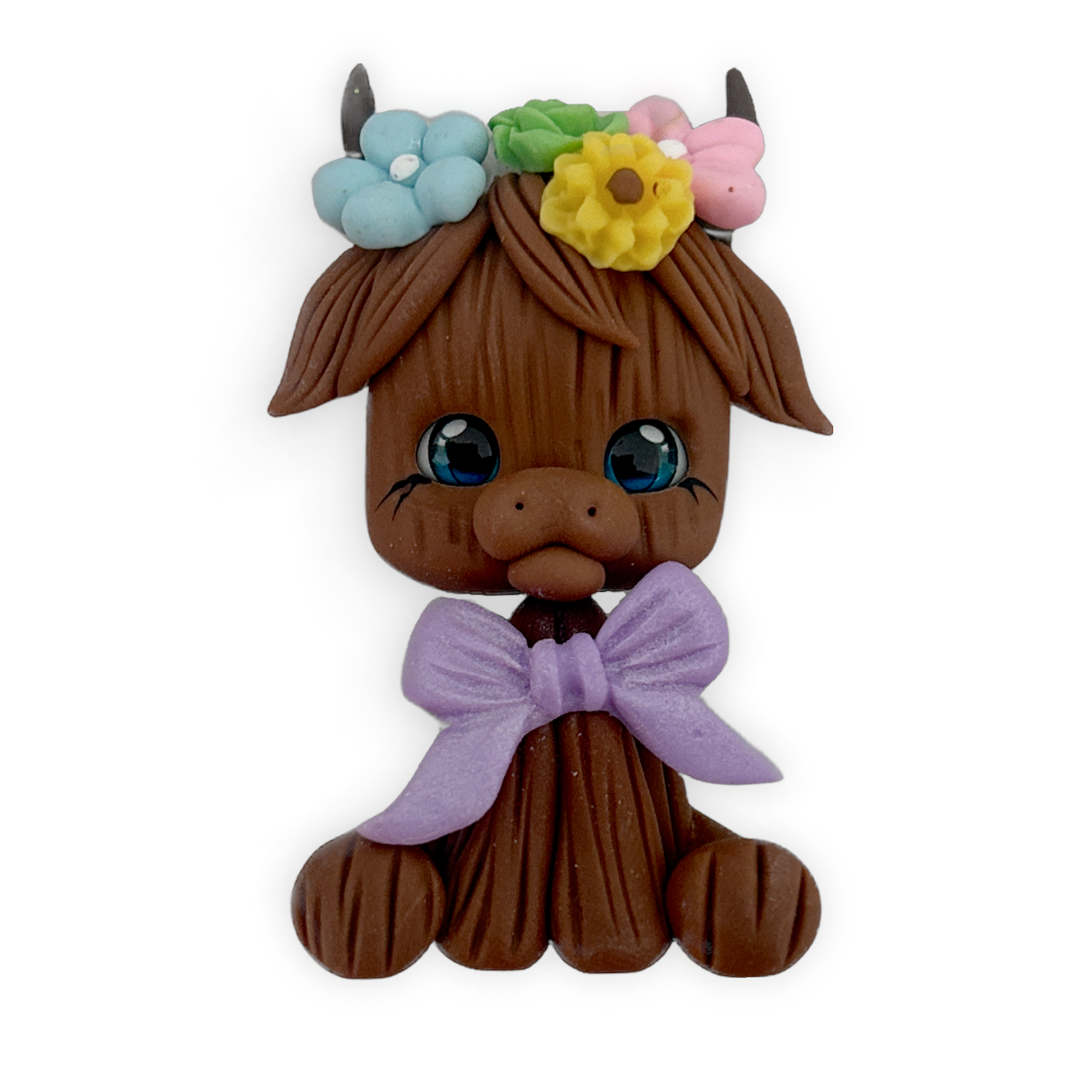Dark Brown Highland Cow Floral Clay Embellishment