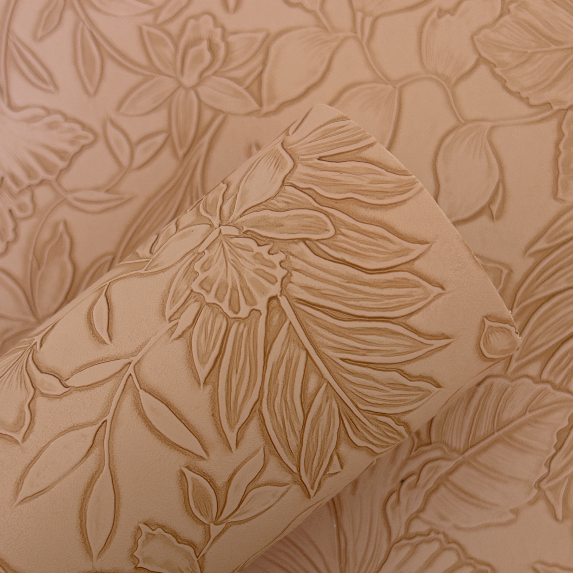 Peachy Caramel Floral Embossed Faux Leather Sheets