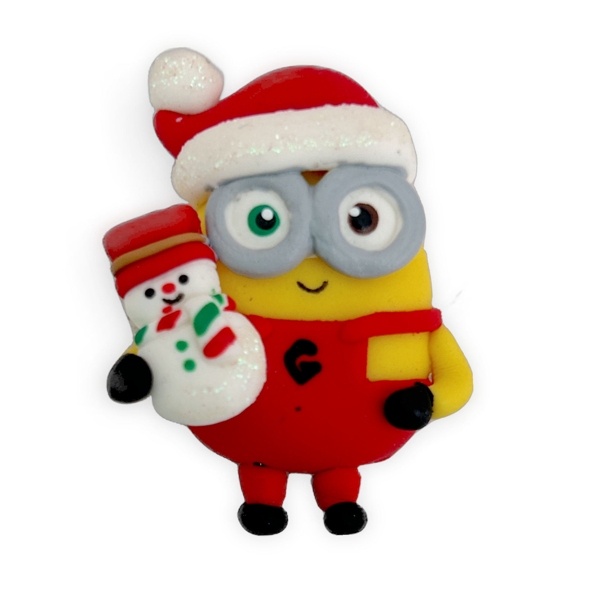 Yellow Guy with Snowman Christmas Clay Embellishment