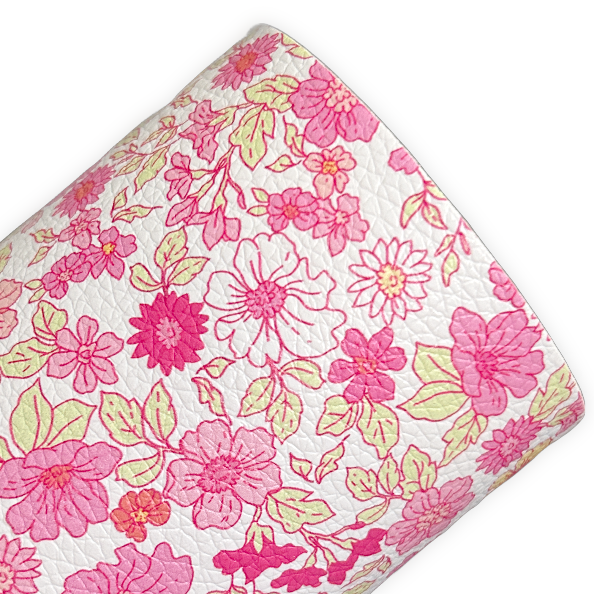 Pink Blossom Floral Printed Litchi Faux Leather Sheet