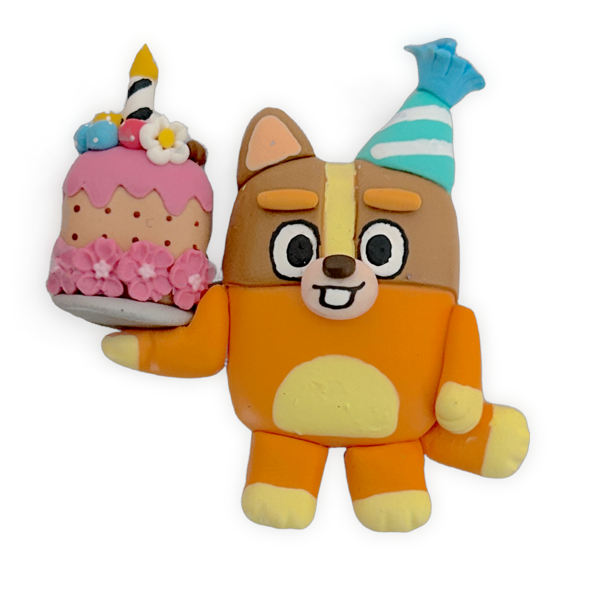 Orange Pup Birthday Cake Clay Embellishment