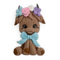 Spotted Brown Highland Cow Floral Clay Embellishment