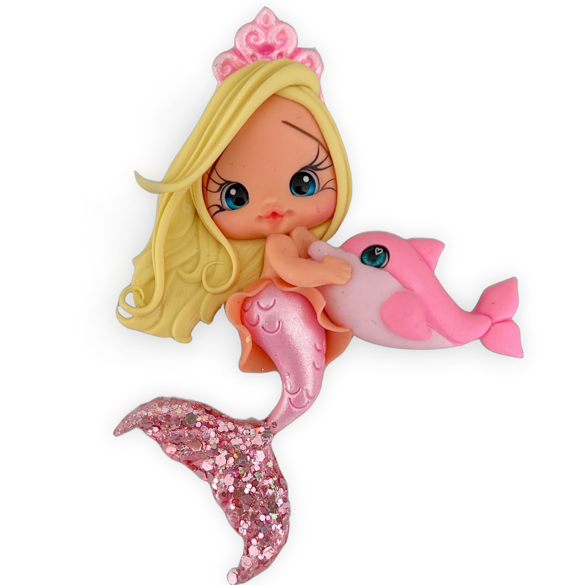 Pink Dolphin Mermaid Clay Embellishment