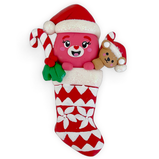Stocking Bear Christmas Clay Embellishment