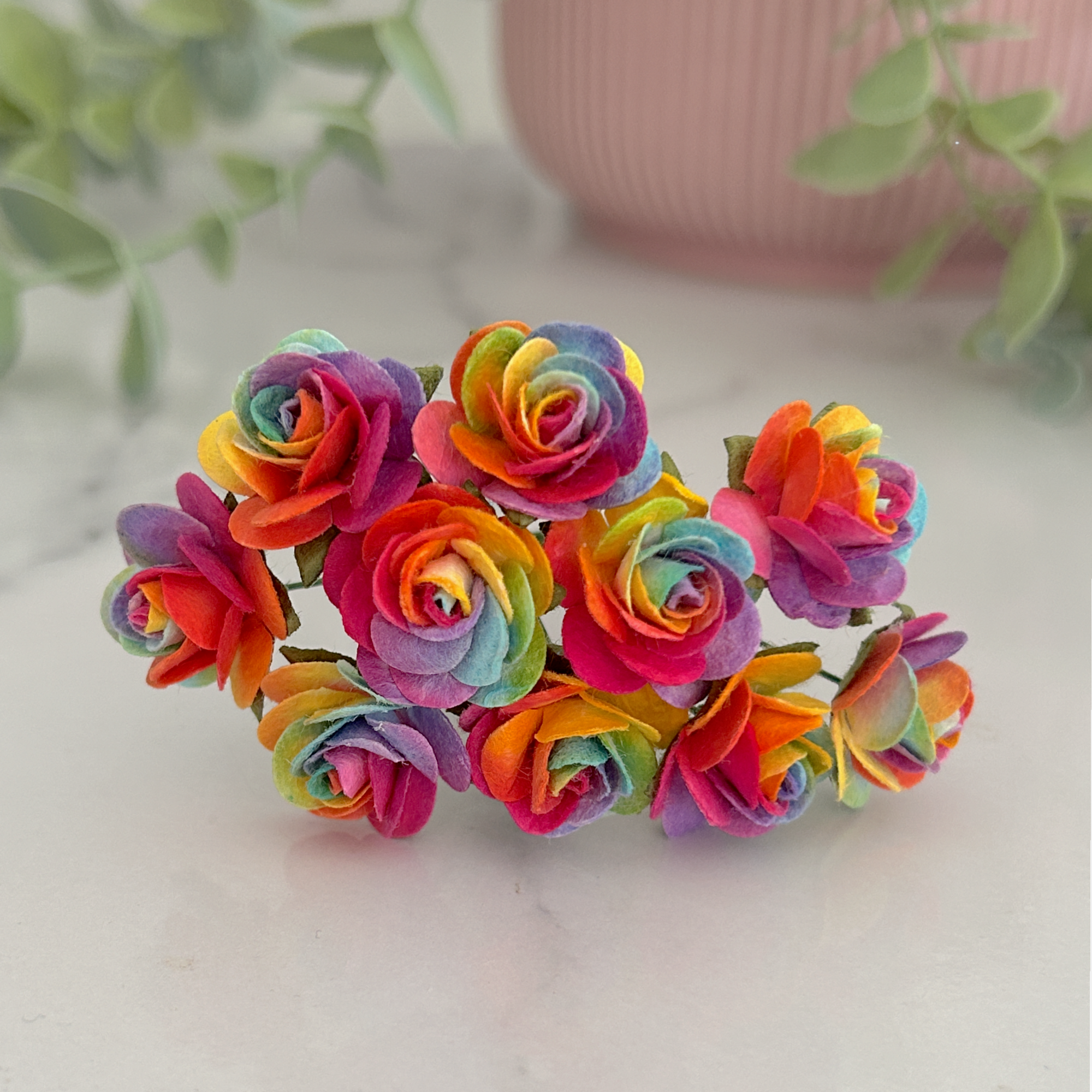 Rainbow 2cm Rose (Pack of 10) Mulberry Paper Flowers