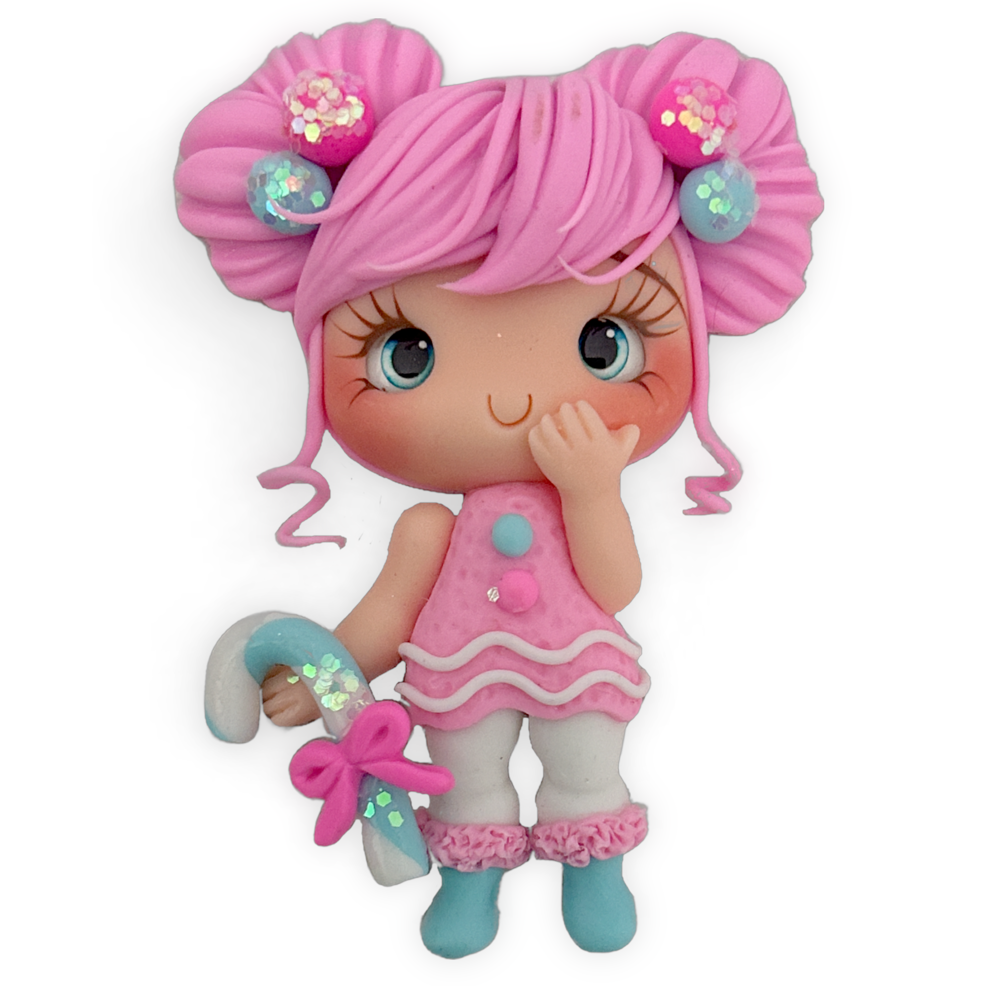 Christmas Candy Cane Girl Clay Embellishment