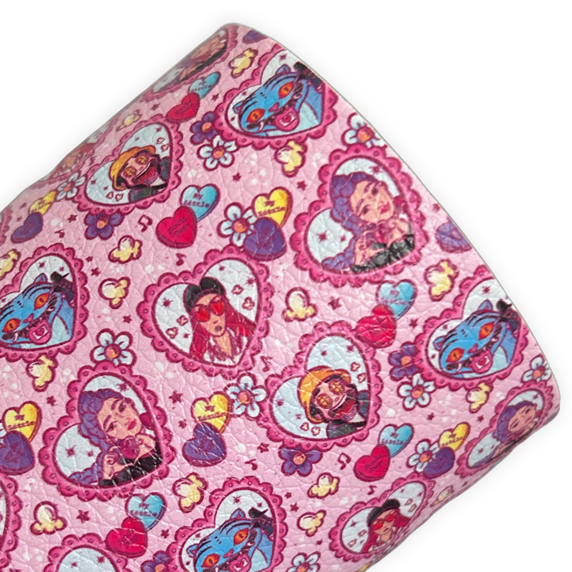 Demon Girls Hearts Printed Litchi Faux Leather Sheets