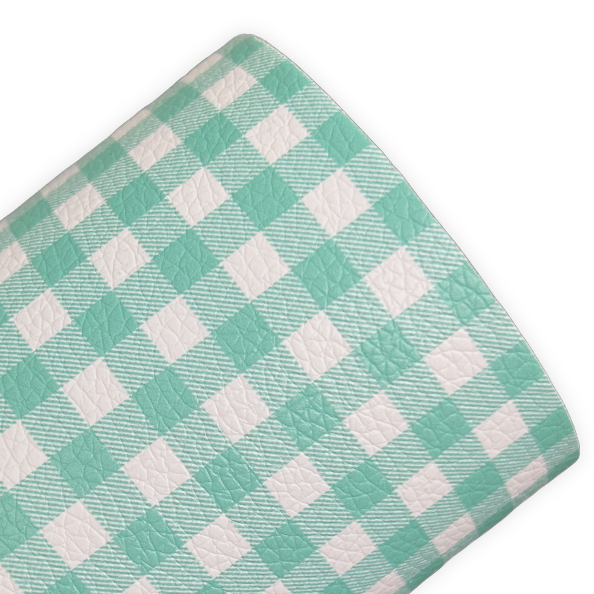 Mint Gingham Printed Litchi Faux Leather Sheets