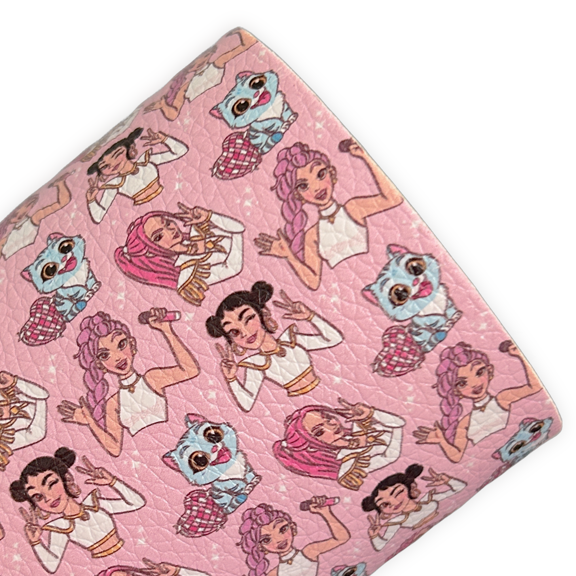 Demon Girls Pink Printed Litchi Faux Leather Sheets