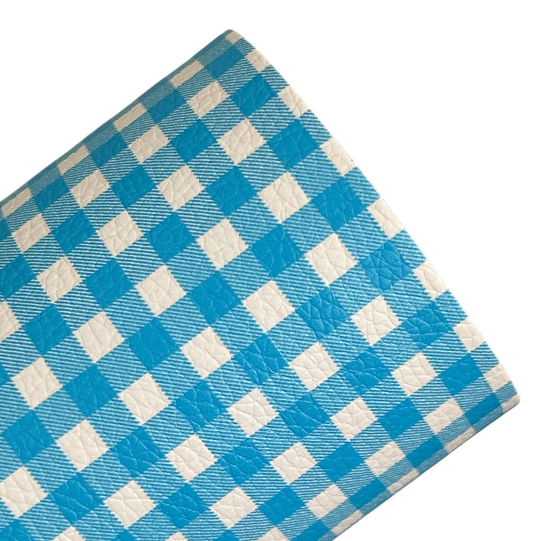 Bright Blue Gingham Litchi Faux Leather Sheets