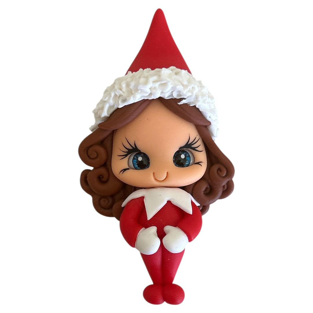 Christmas Elf Girl (Brown) Clay Embellishment