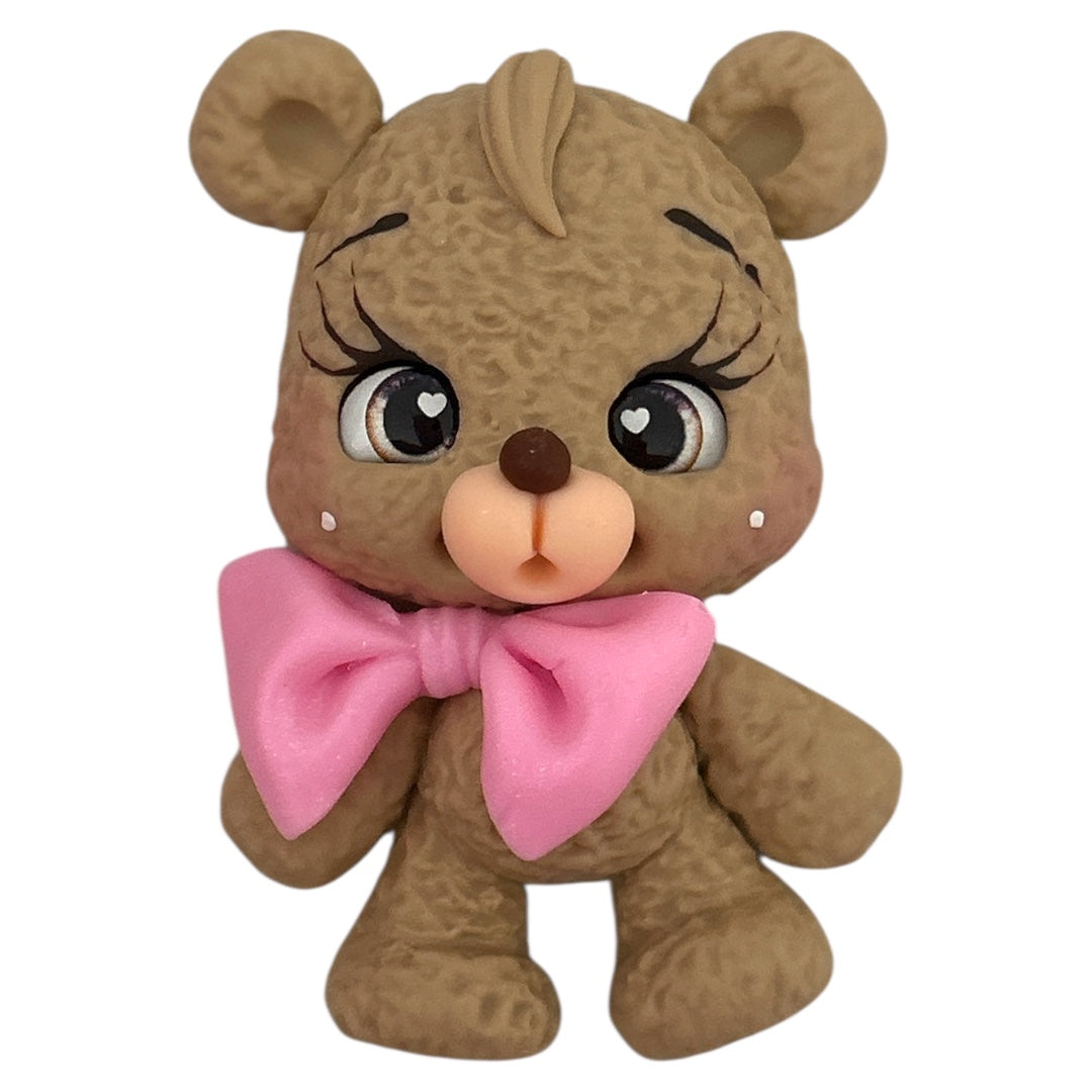 Pink Bow Teddy Bear Clay Embellishment