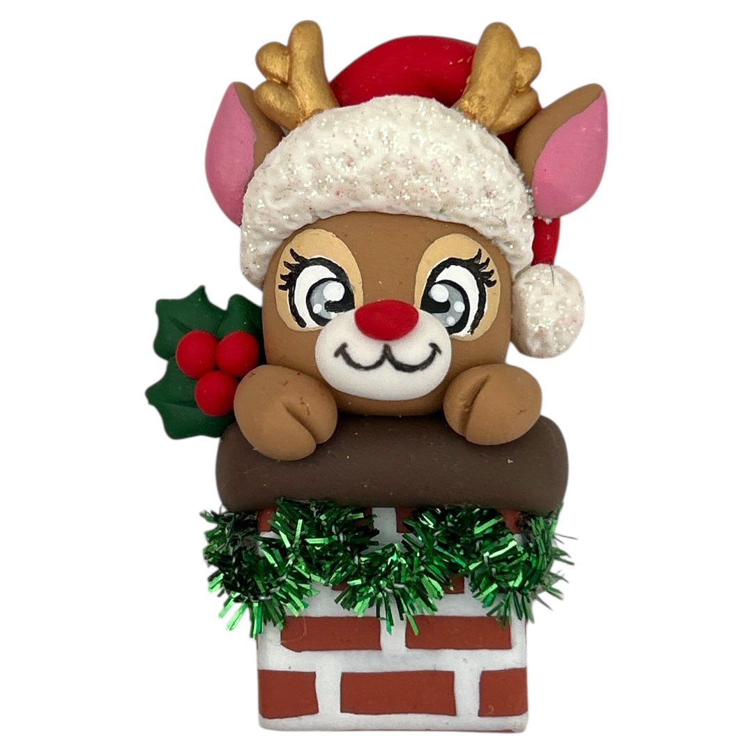 Reindeer Chimney Christmas Clay Embellishment