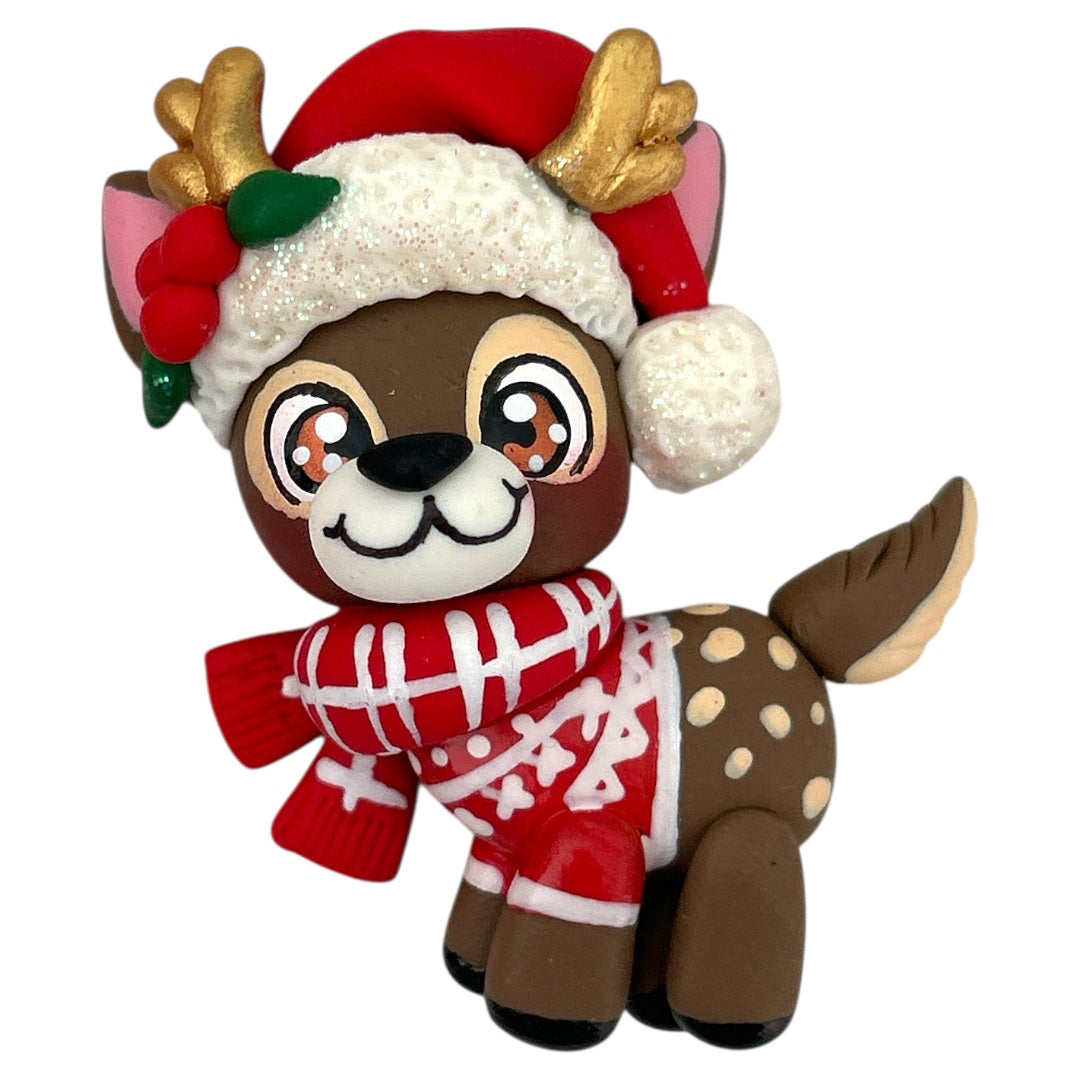 Christmas Red Scarf Reindeer Clay Embellishment