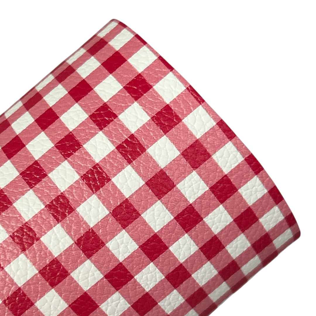 Red Gingham Litchi Faux Leather Sheets