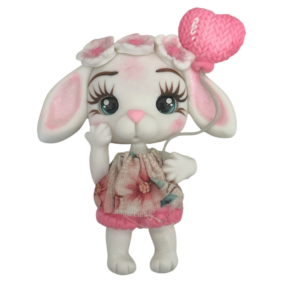 Pink Balloon Rabbit Clay Embellishment