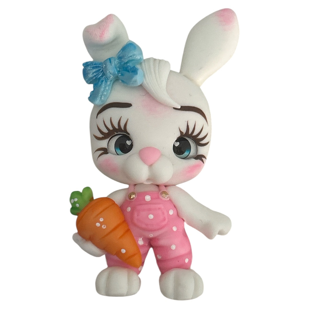 Pink Overall Rabbit Clay Embellishment