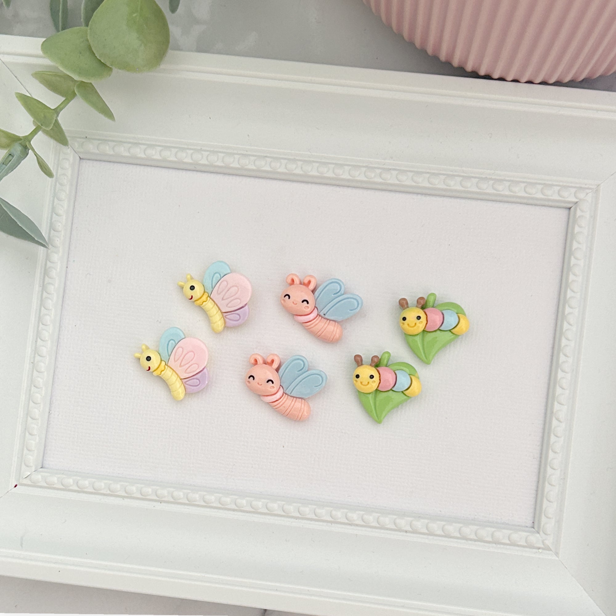 Butterflies and Caterpillar (Pack of 6) Resin Embellishments