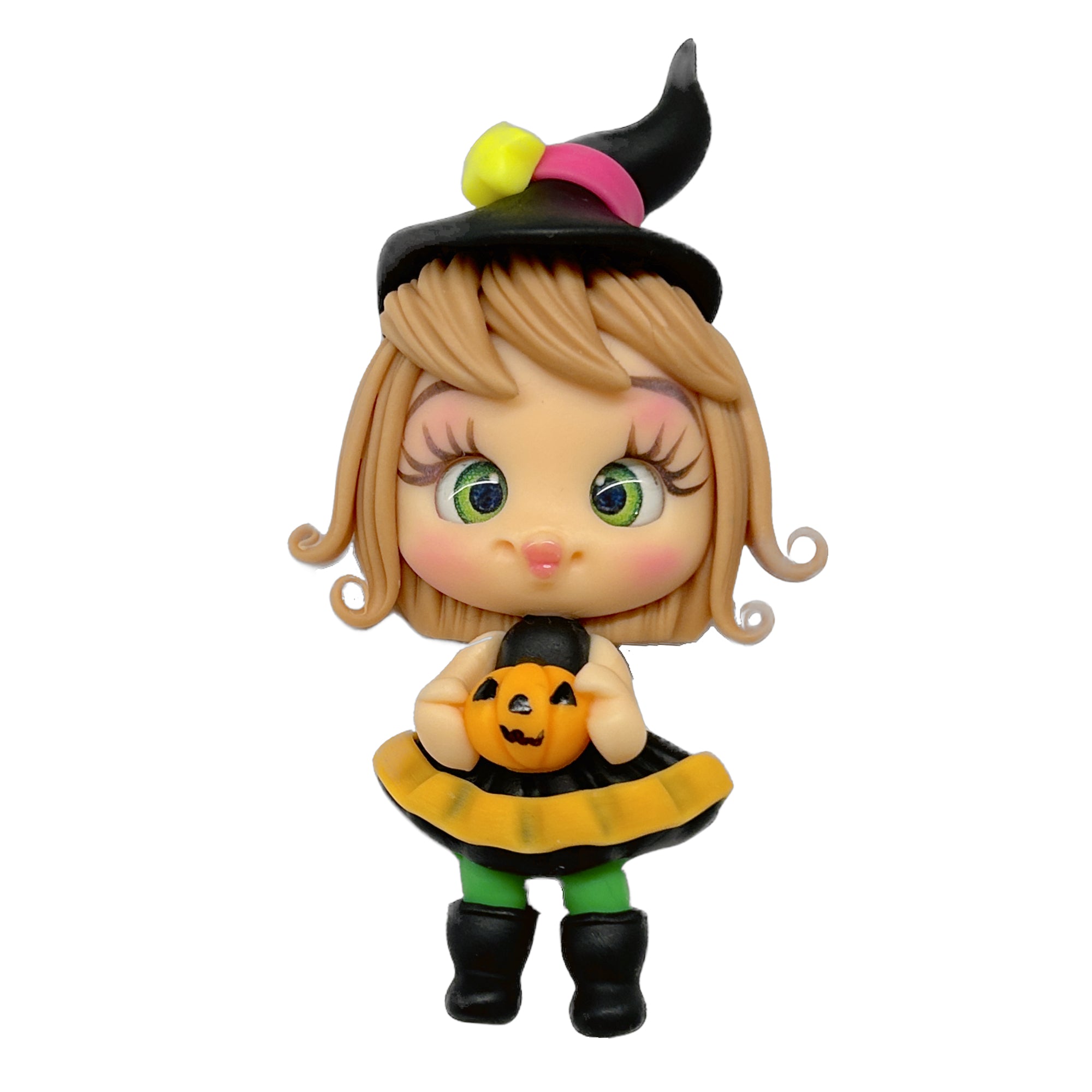 Halloween Witch with Small Pumpkin Clay Embellishment