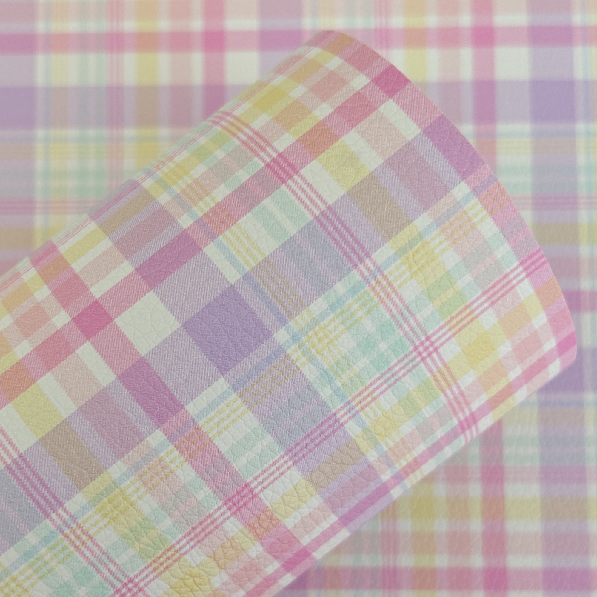 Purple Pastel Plaid Madras Litchi Printed Faux Leather Sheets