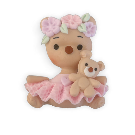 Floral Teddy Bear Clay Embellishment