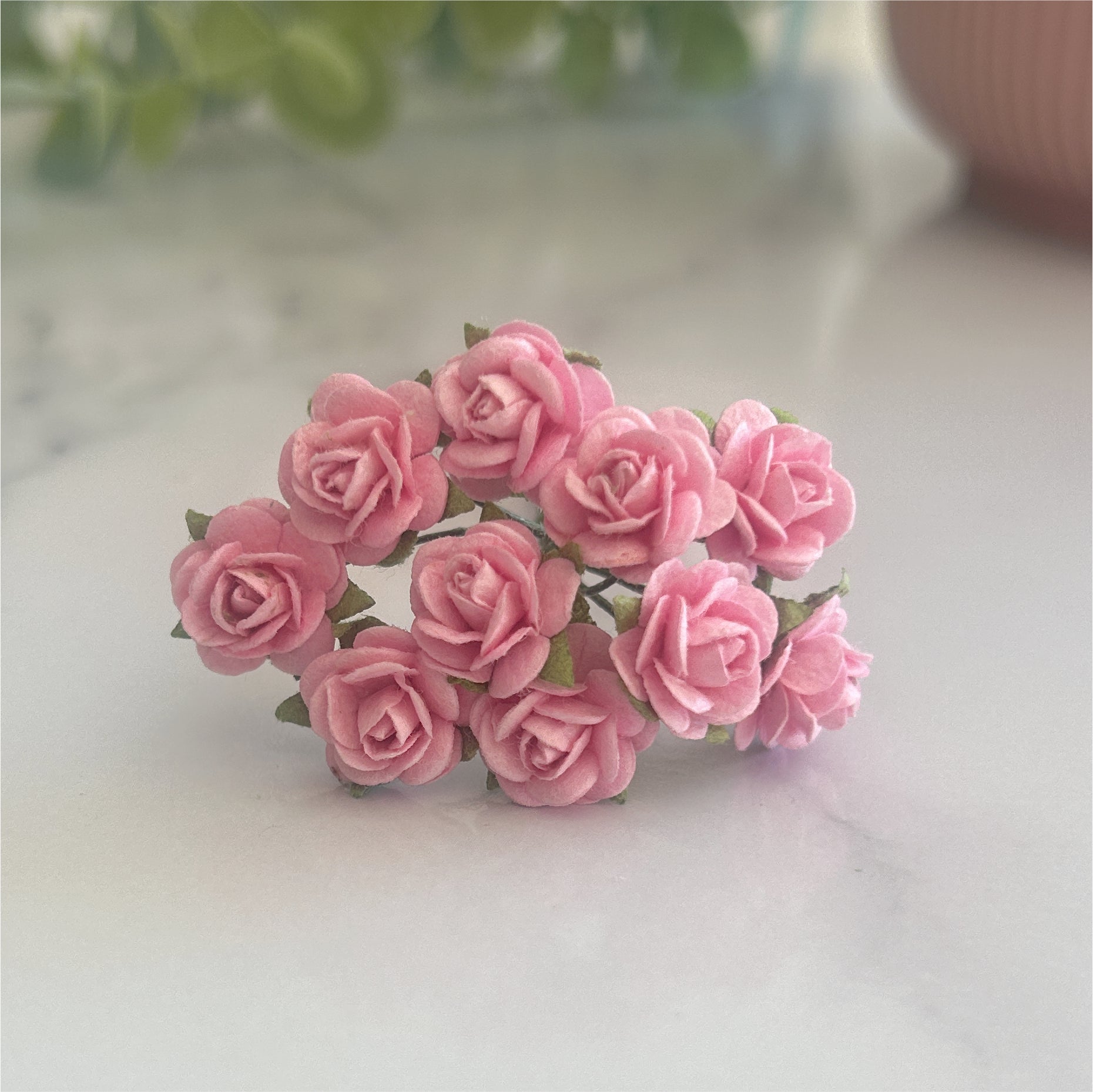Pink 1cm Rose (Pack of 10) Mulberry Paper Flowers