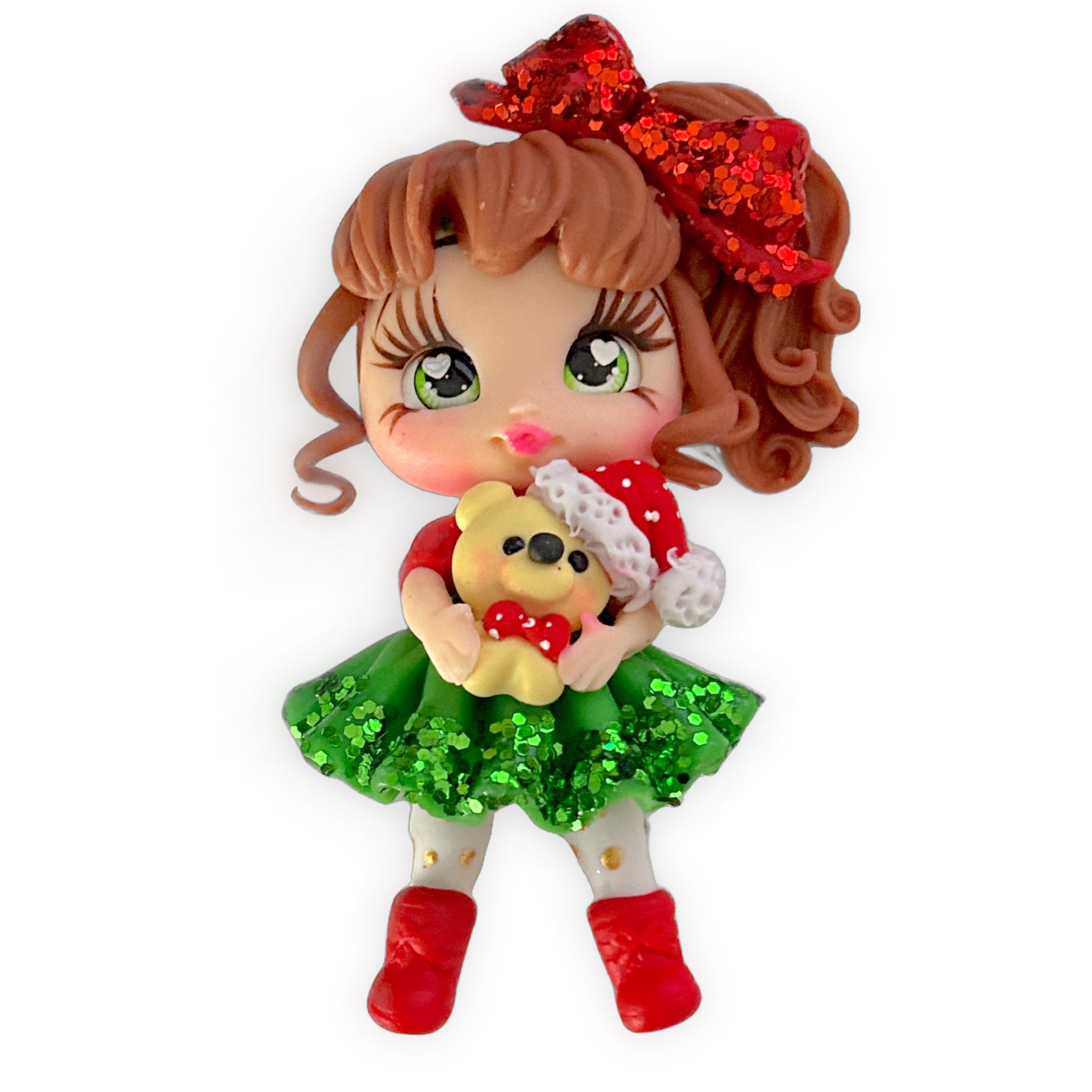 Christmas Teddy Girl Clay Embellishment