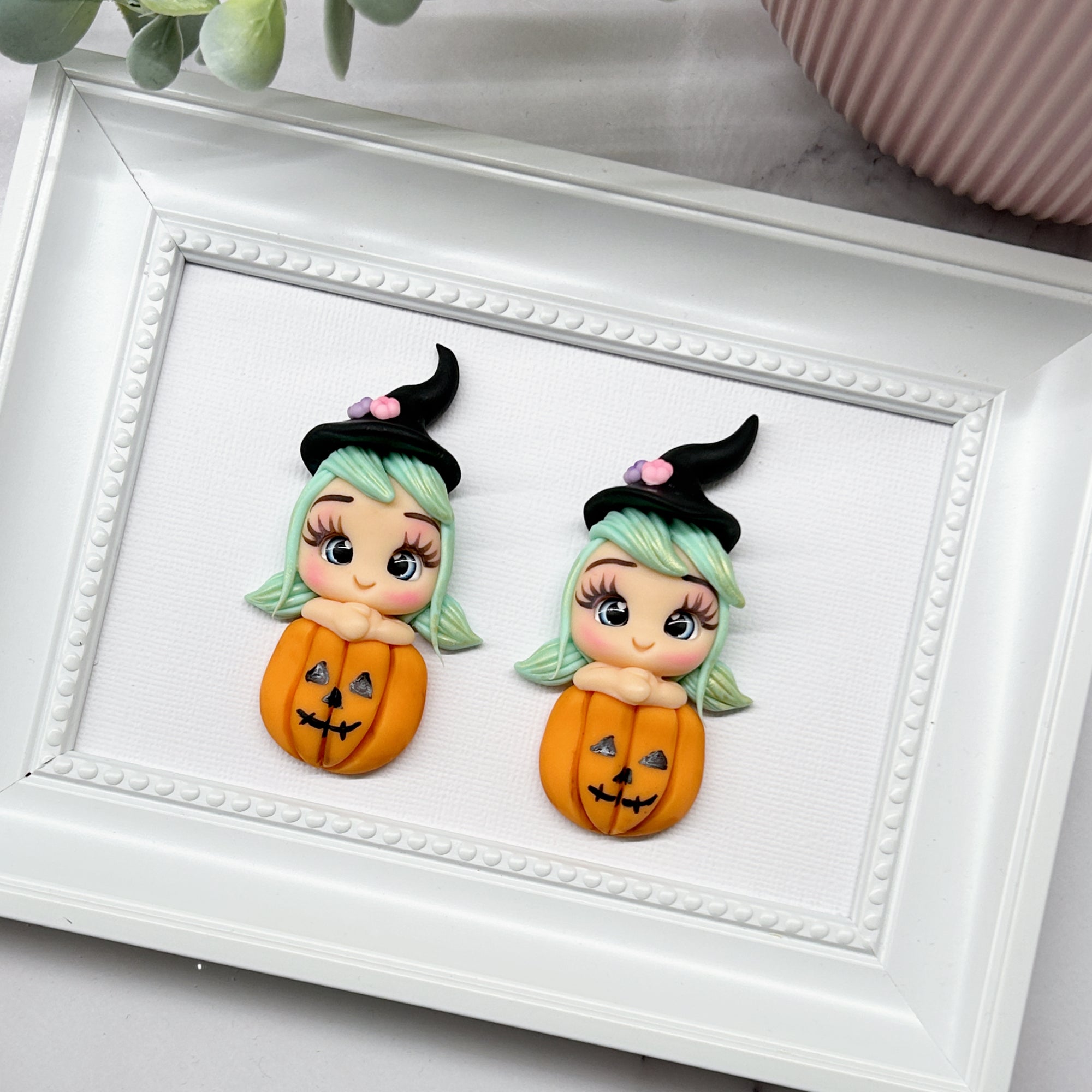 Halloween Witch with Pumpkin Clay Embellishment