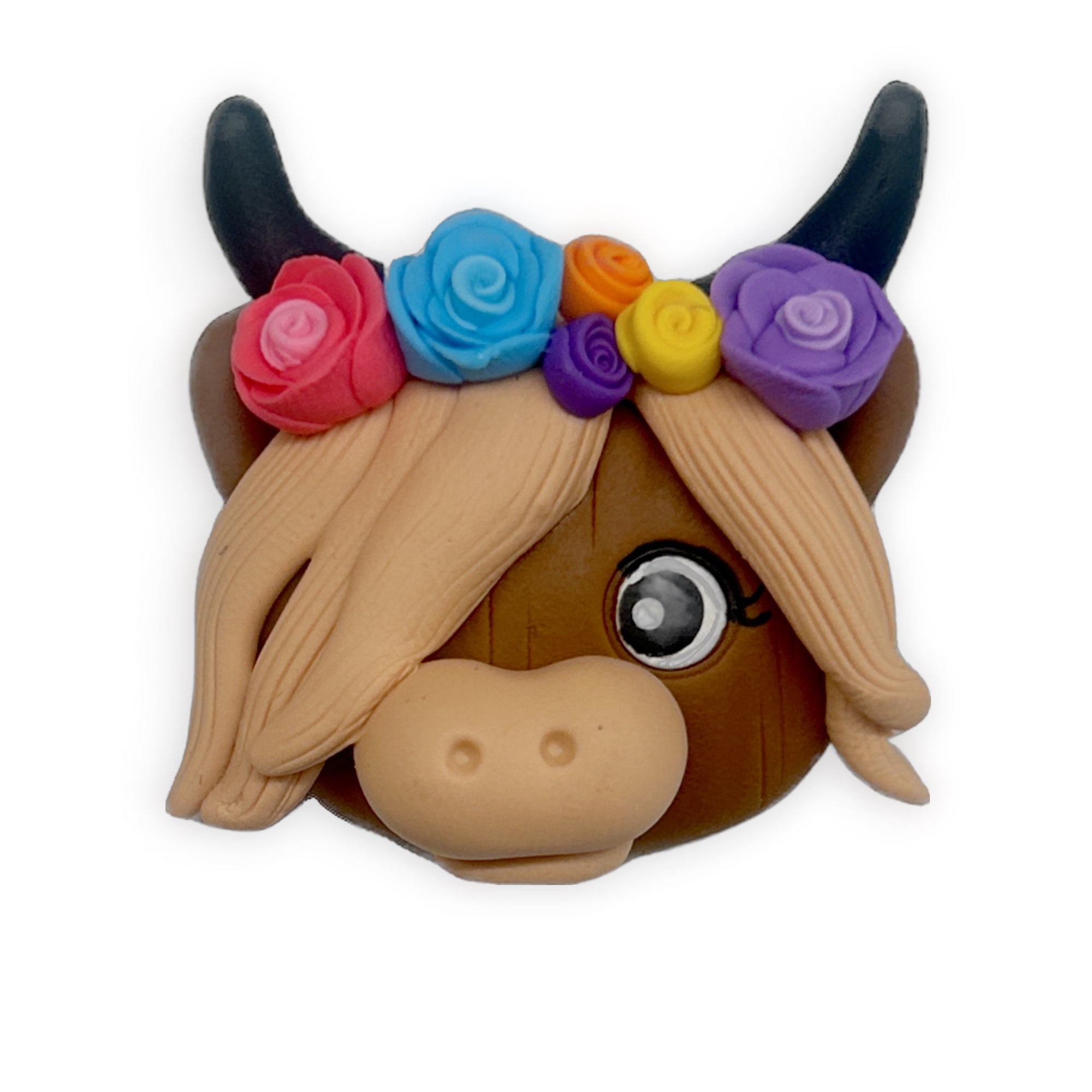 Brown Highland Cow Face Clay Embellishment