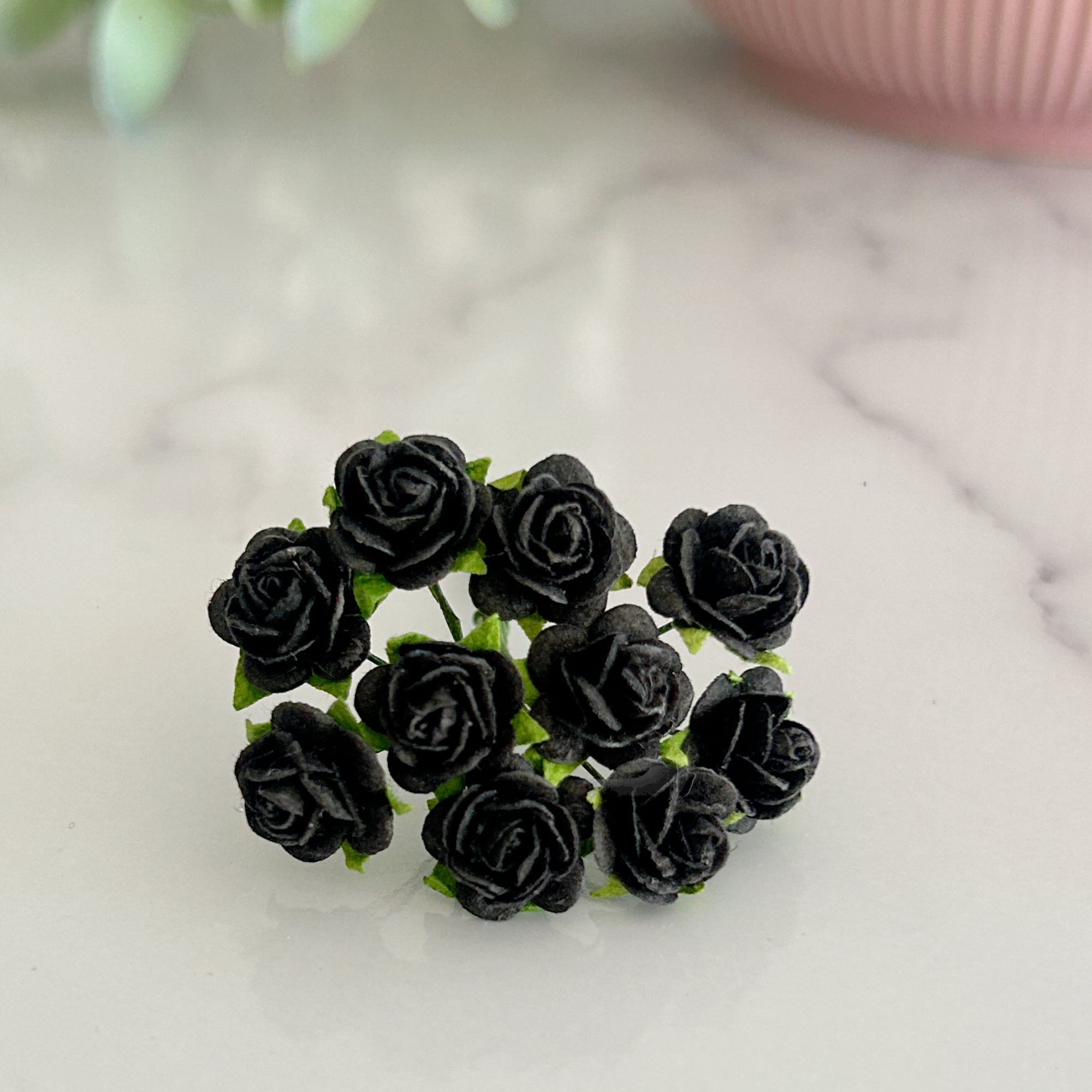 Black 1cm Rose (Pack of 10) Mulberry Paper Flowers