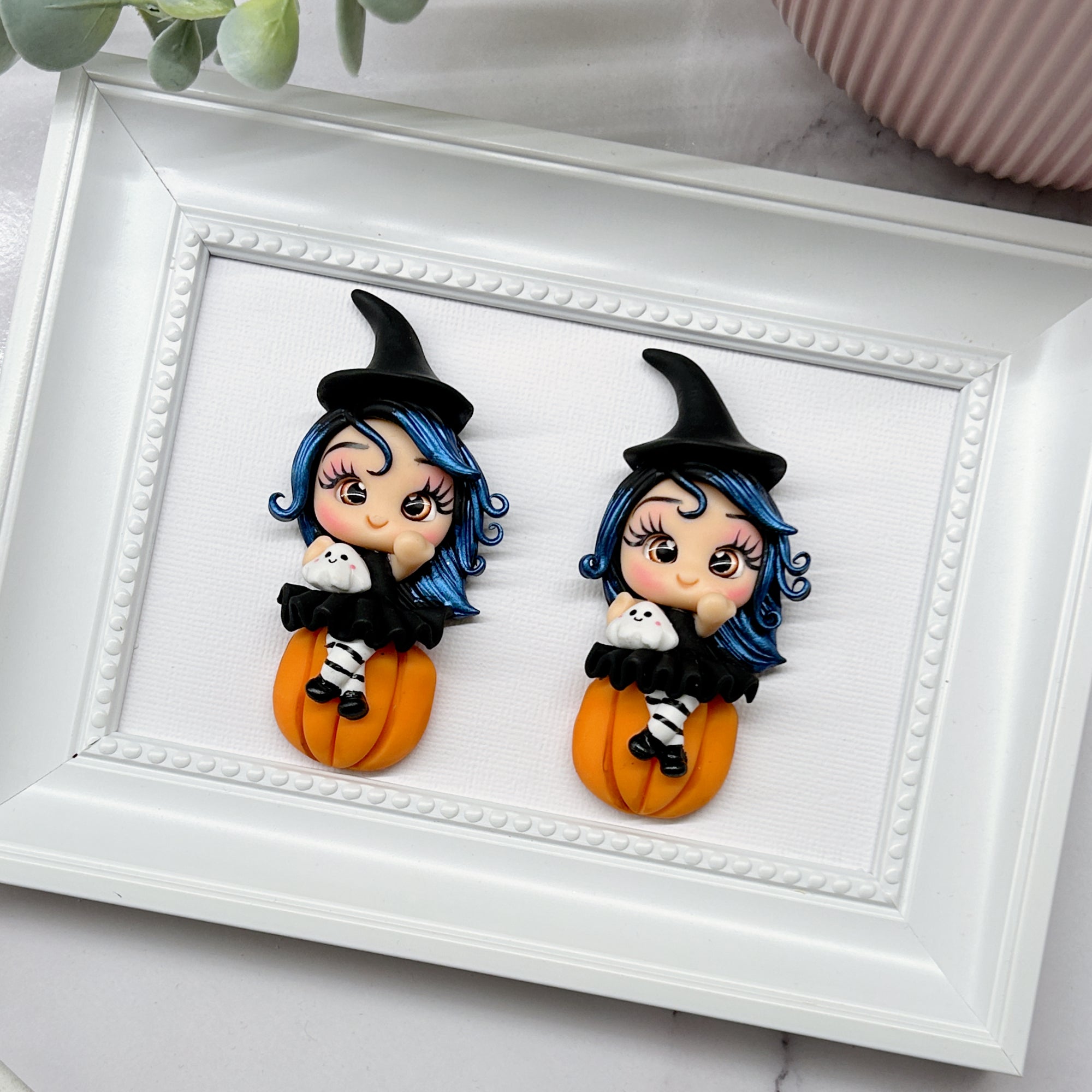 Halloween Witch and Ghost Clay Embellishment