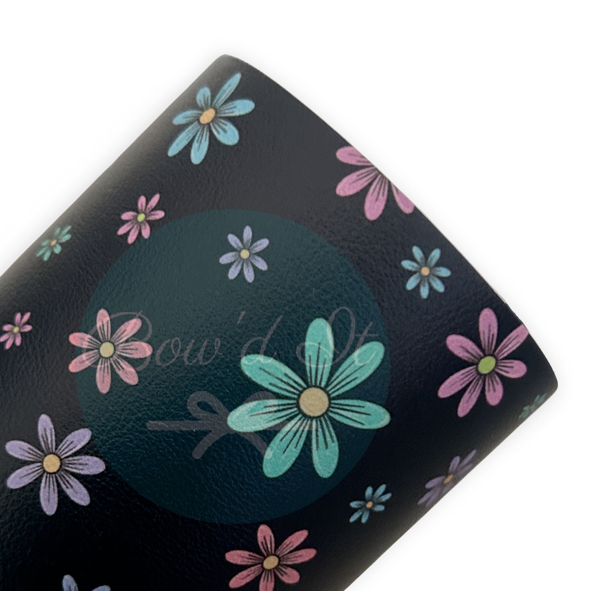 Navy Floral Printed Faux Leather Sheets