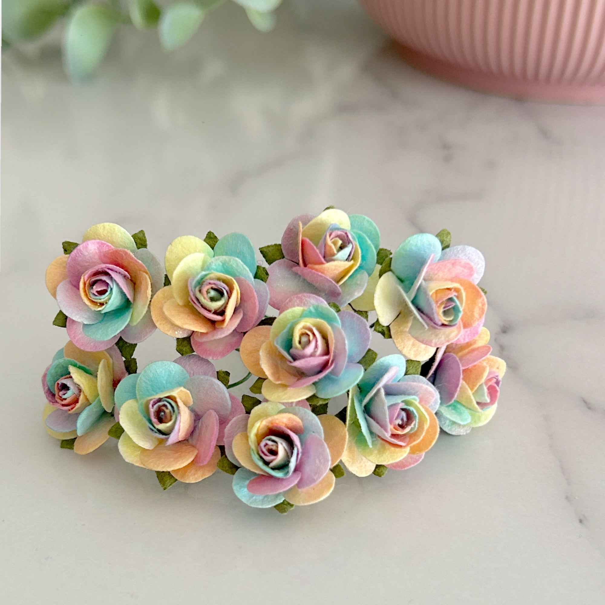 Rainbow Pastel 2cm Rose( Pack of 10) Mulberry Paper Flowers