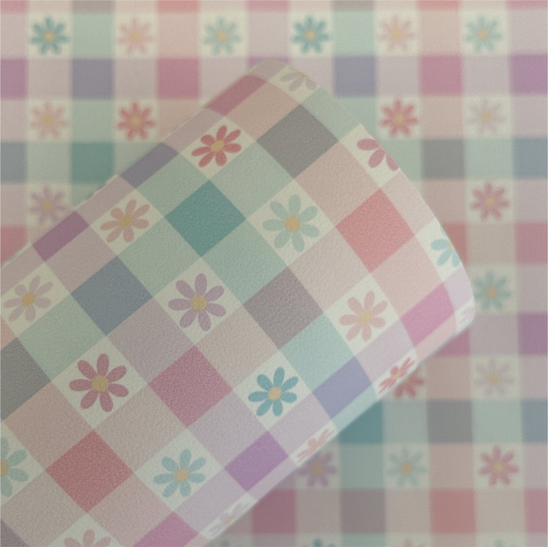 Pastel Daisy Floral Gingham (EXCLUSIVE) Printed Faux Leather Sheets
