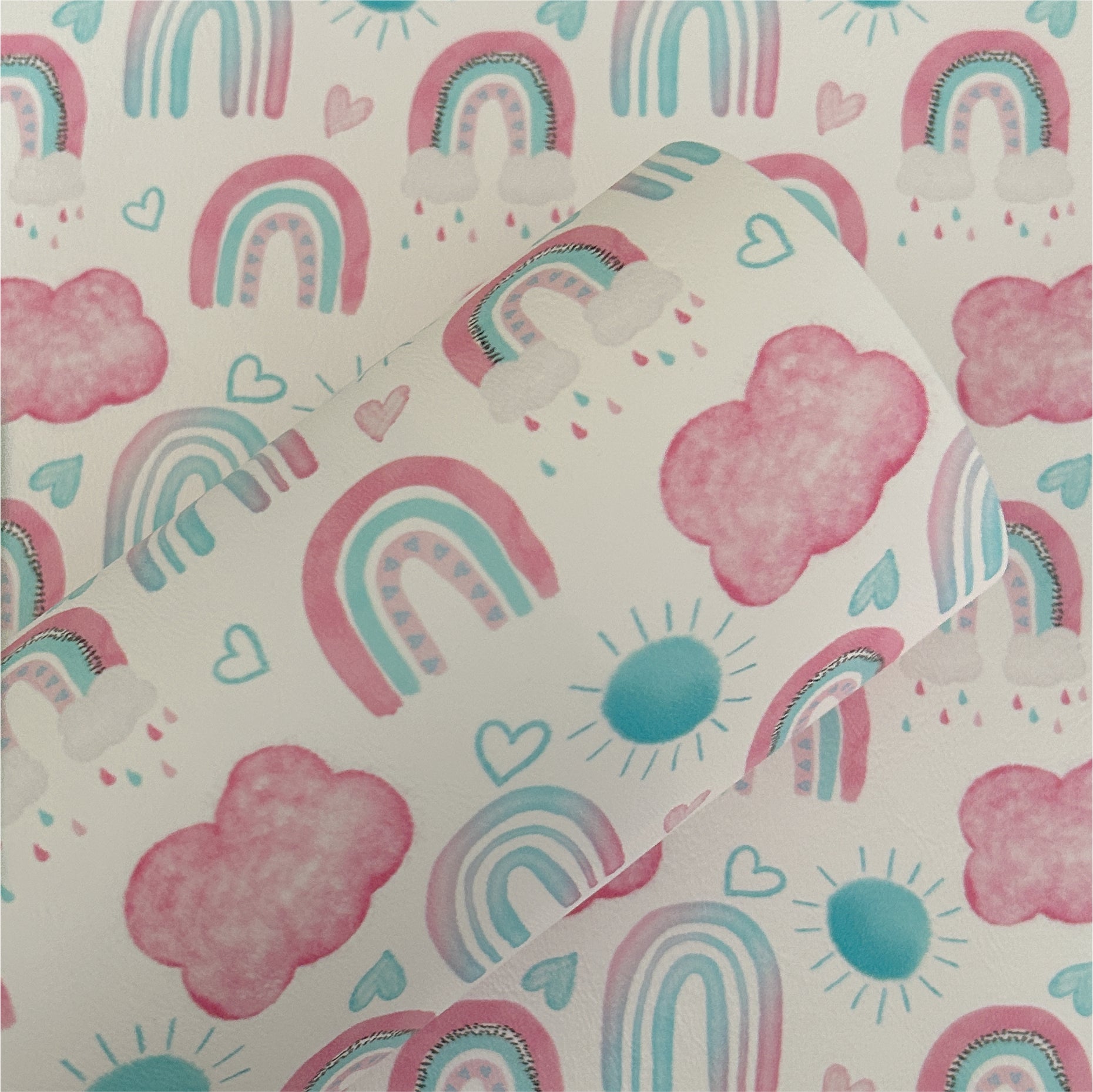 Rainbows and Clouds Printed Faux Leather Sheets