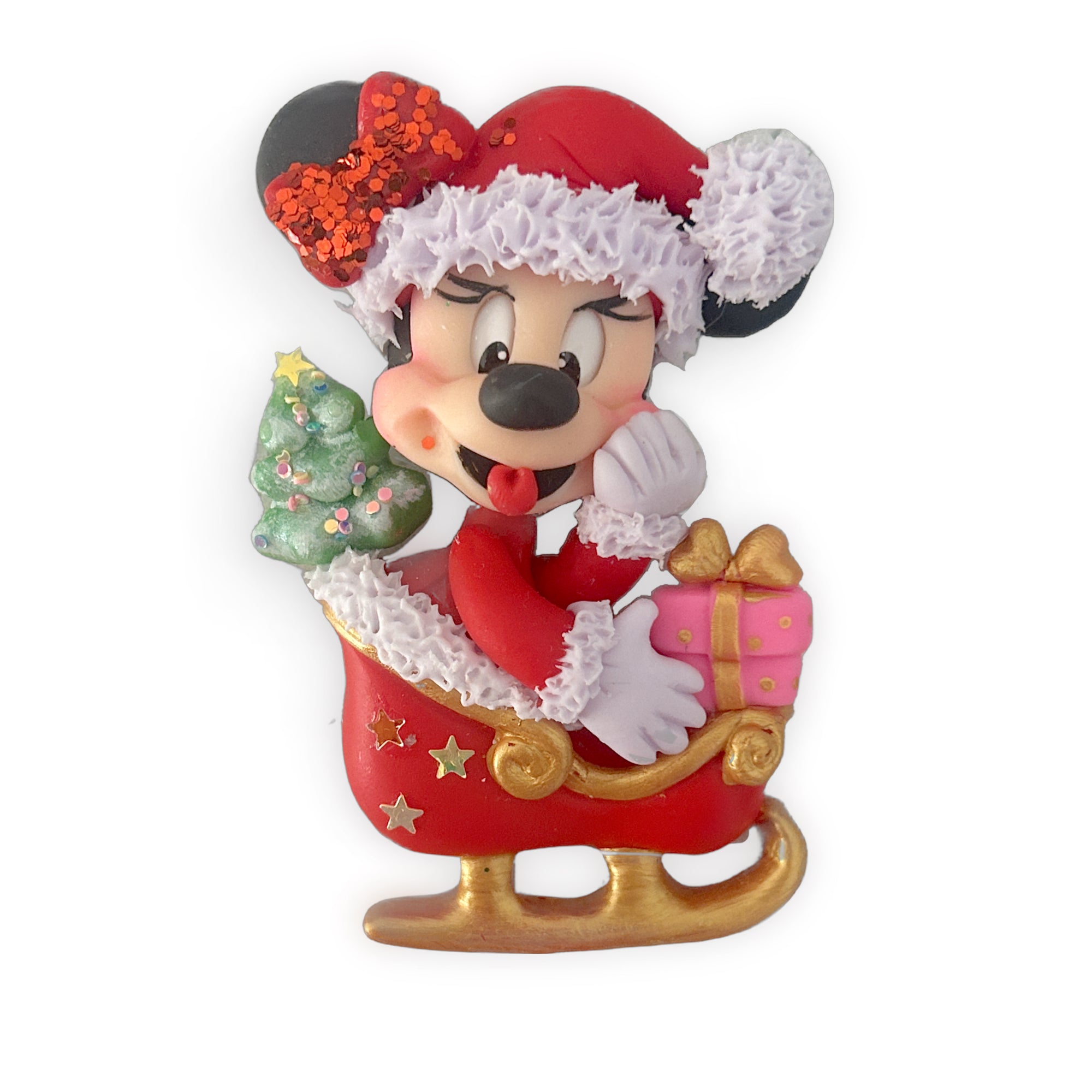 Mrs Mouse Sleigh Christmas Clay Embellishment