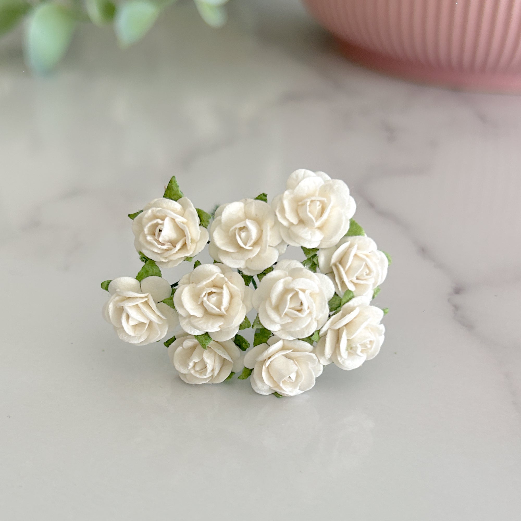 White 1cm Rose (Pack of 10) Mulberry Paper Flowers